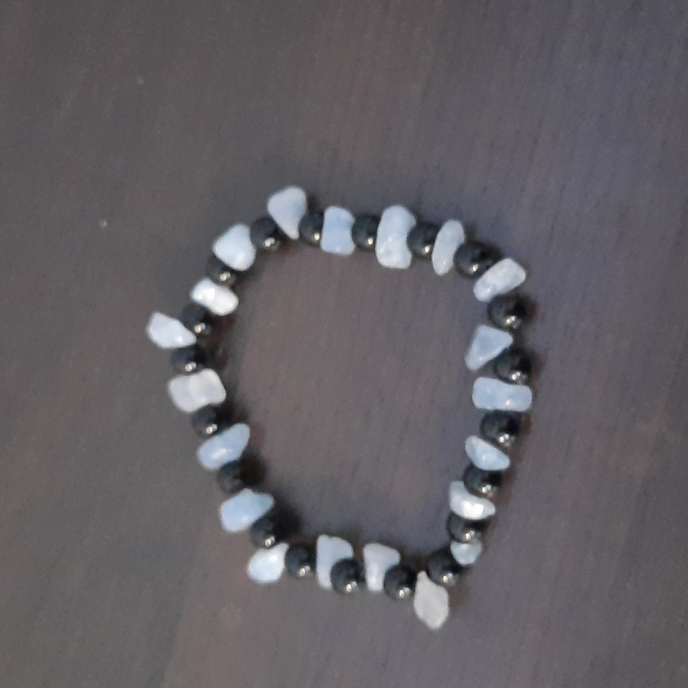Blue special stone and black bead braclet